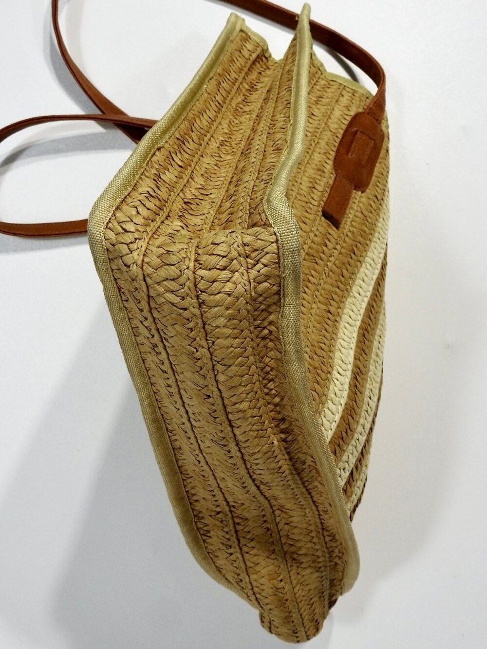 Straw Purse 12"H with 3 Cream Stripes Unknown Brand Shoulder Bag - Picture 5 of 13